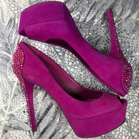 B. Brian Atwood Suede Baccina Pump Magenta Heels 7 - Picture 2 of 8